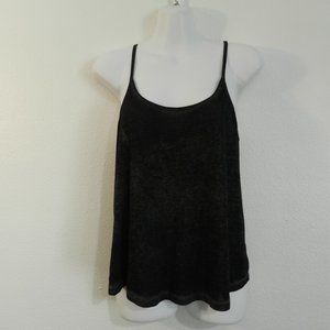 Sheer, heather grey & black, scoop back with cross strap, loose fit tank top